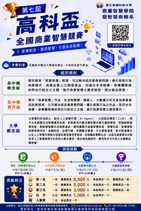 【競賽】國立高雄科技大學主辦之「第七屆高科盃全國商業智慧競賽」圖片