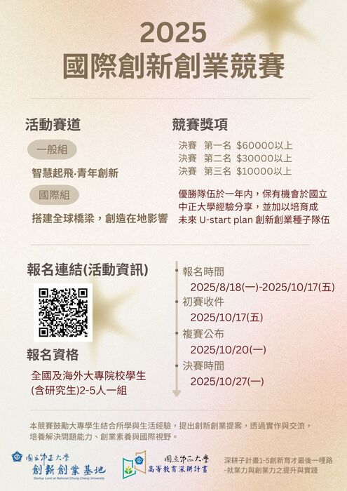 【競賽】中正大學辦理「2025國際創新創業競賽」圖片