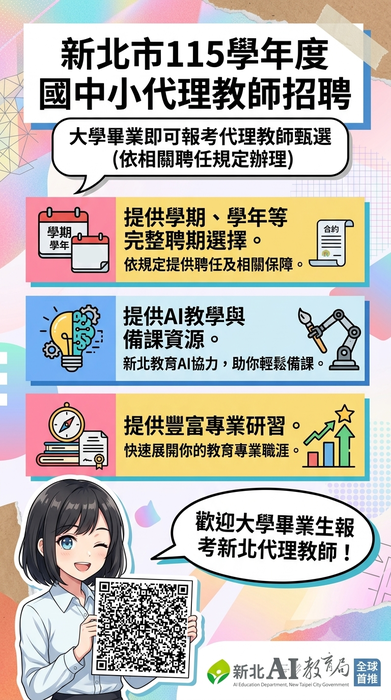【徵才】新北市政府教育局-長期代理教師甄選圖片