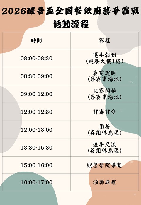 【競賽】醒吾科技大學主辦之「2026醒吾盃全國餐飲廚藝爭霸戰」圖片